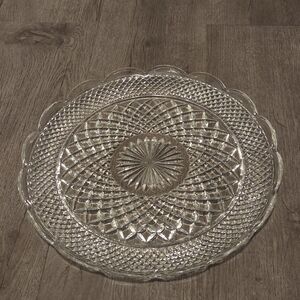LARGE 14" Wide Wexford Patterned Glass Round Serving Tray - Platter